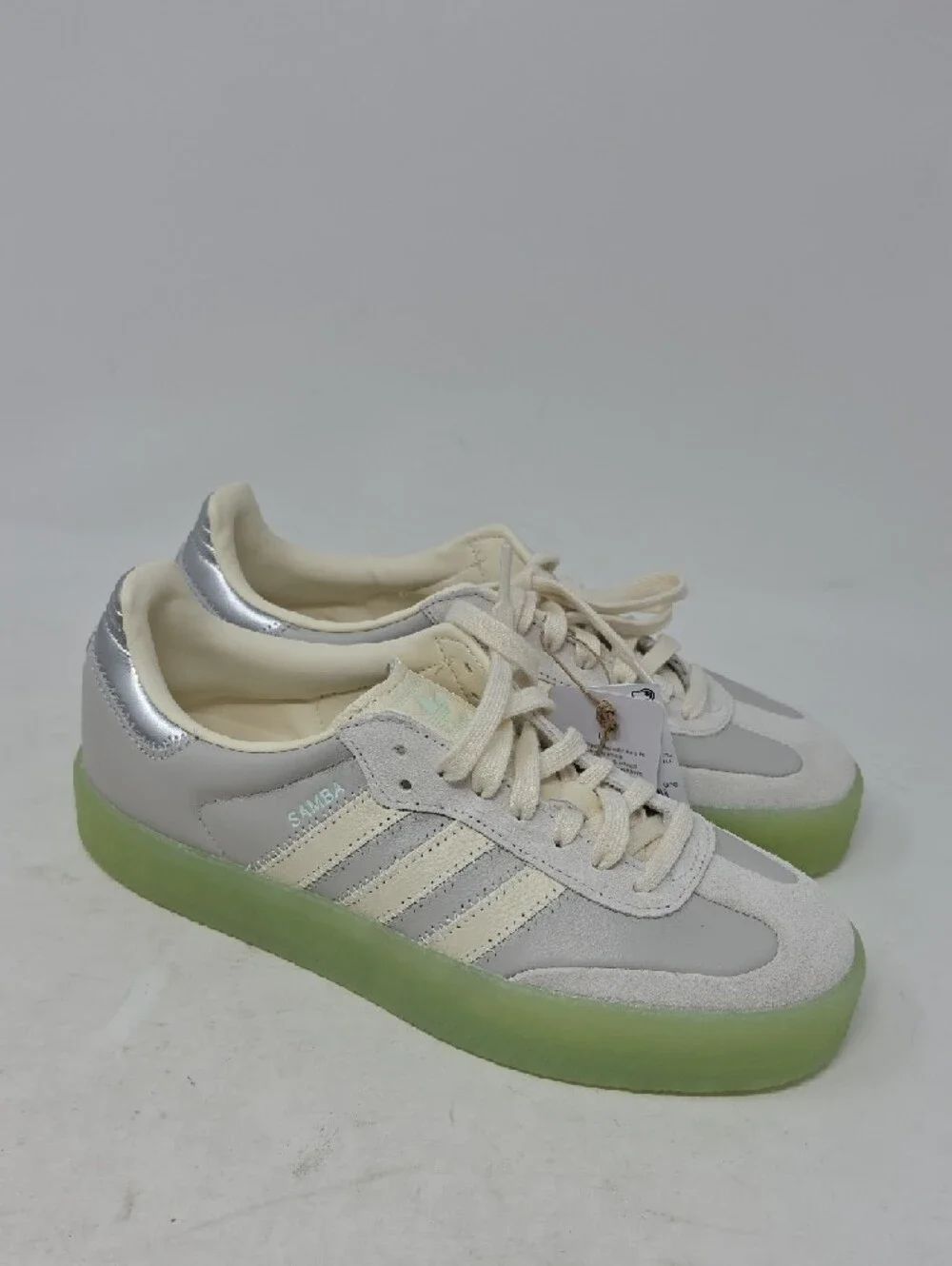 adidas Women's Sambae Platform Sneakers in Off-White and Light Green Sole Size 9 - Picture 3 of 6